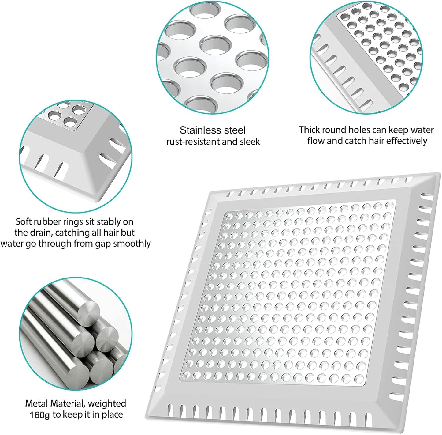 Shower Drain Hair Catcher/Drain Strainer/Shower Drain Cover for Bathroom Floor Drain, Stainless Steel and Silicone (Patented Product)