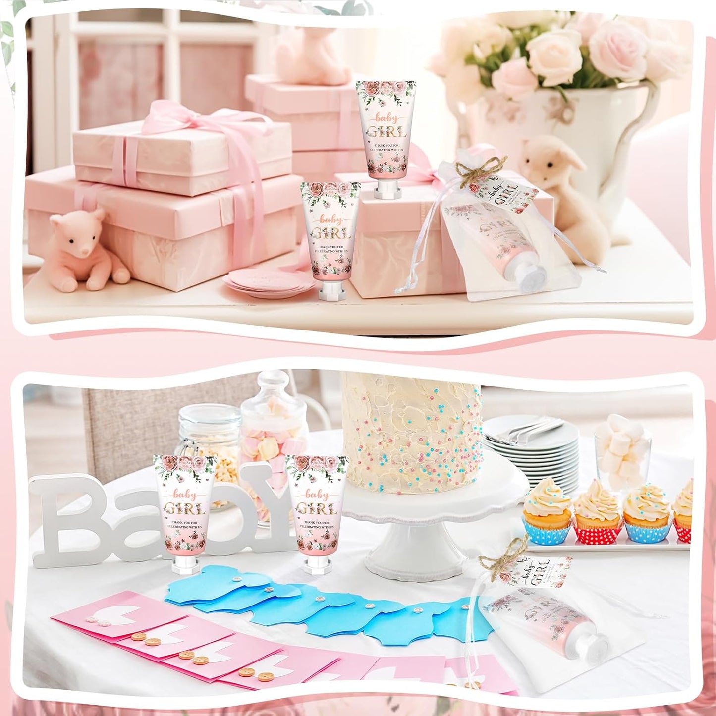 48 Sets Baby Shower Hand Cream Party Favors for Guests Gift Bulk Travel Size Hand Lotion Set for Baby Shower Wedding Christmas(Baby Girl)