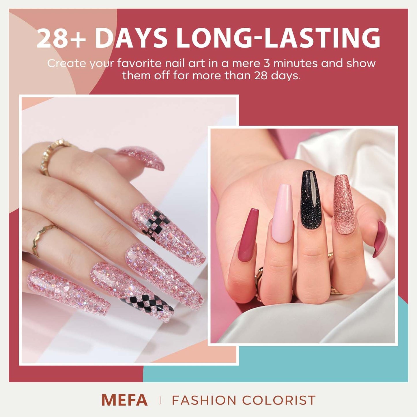 MEFA Glitter Gel Nail Polish Set, 23 Pcs Burgundy Red Green Gel Polish Set Pink Glitter Gold Nail Polish Blue Gold Sparkle Nail Polish Gel Manicure Soak Off Salon Gifts for Women