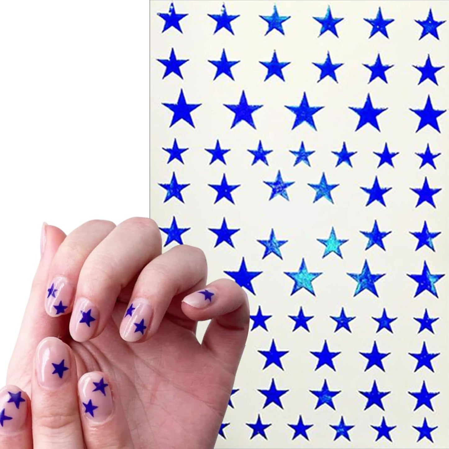 8Sheets Glitter Independence Day Stars Nail Art Stickers 3D Self Adhesive Shiny Glitters Starlight Nail Decals 4th of July Holographic Pentagram Design Decal for Woman DIY Manicure Decoration
