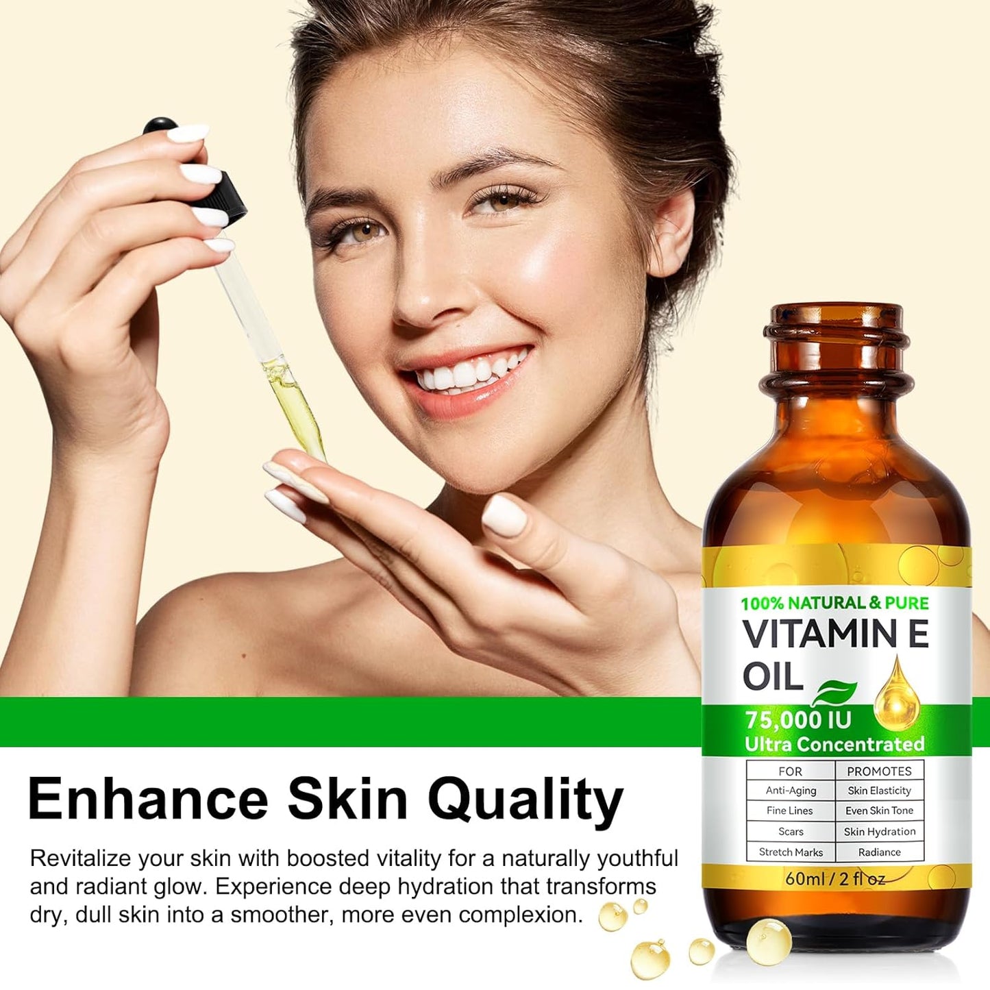 Vitamin E Oil Blend 75,000 IU, Pure Vitamin E Oil for Skin, Face and Scars, Body Bath Oils Moisturizing Dry Skin, Easy to Absorb, 2Fl Oz