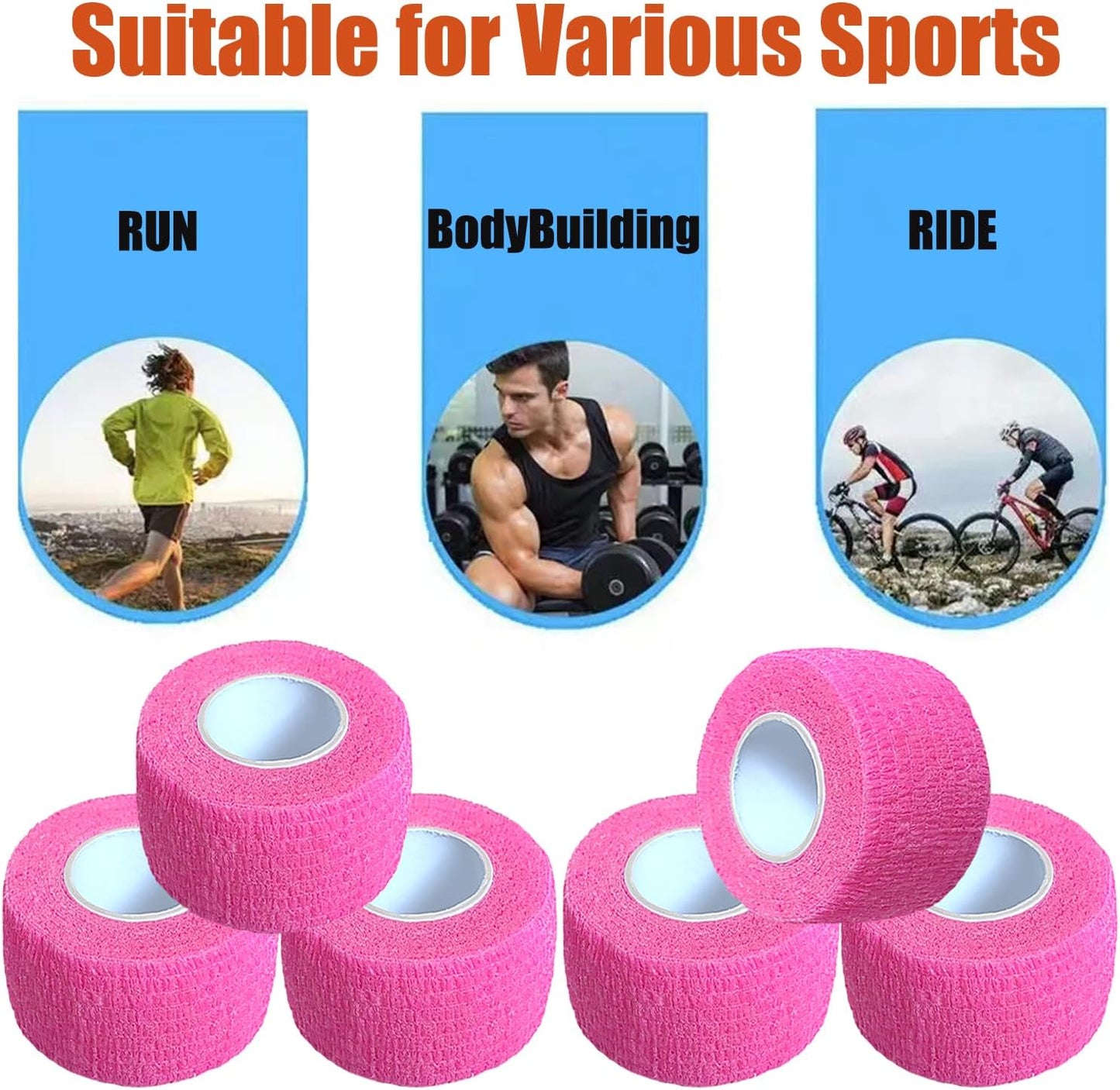 Hysiwen 6 Pack 1" x 5 Yards Self Adhesive Bandage Breathable Cohesive Wrap Self Adherent Vet Tape Self Stick Bandage Wrap for Sports, Athletic, Wrist, Ankle(Pink)