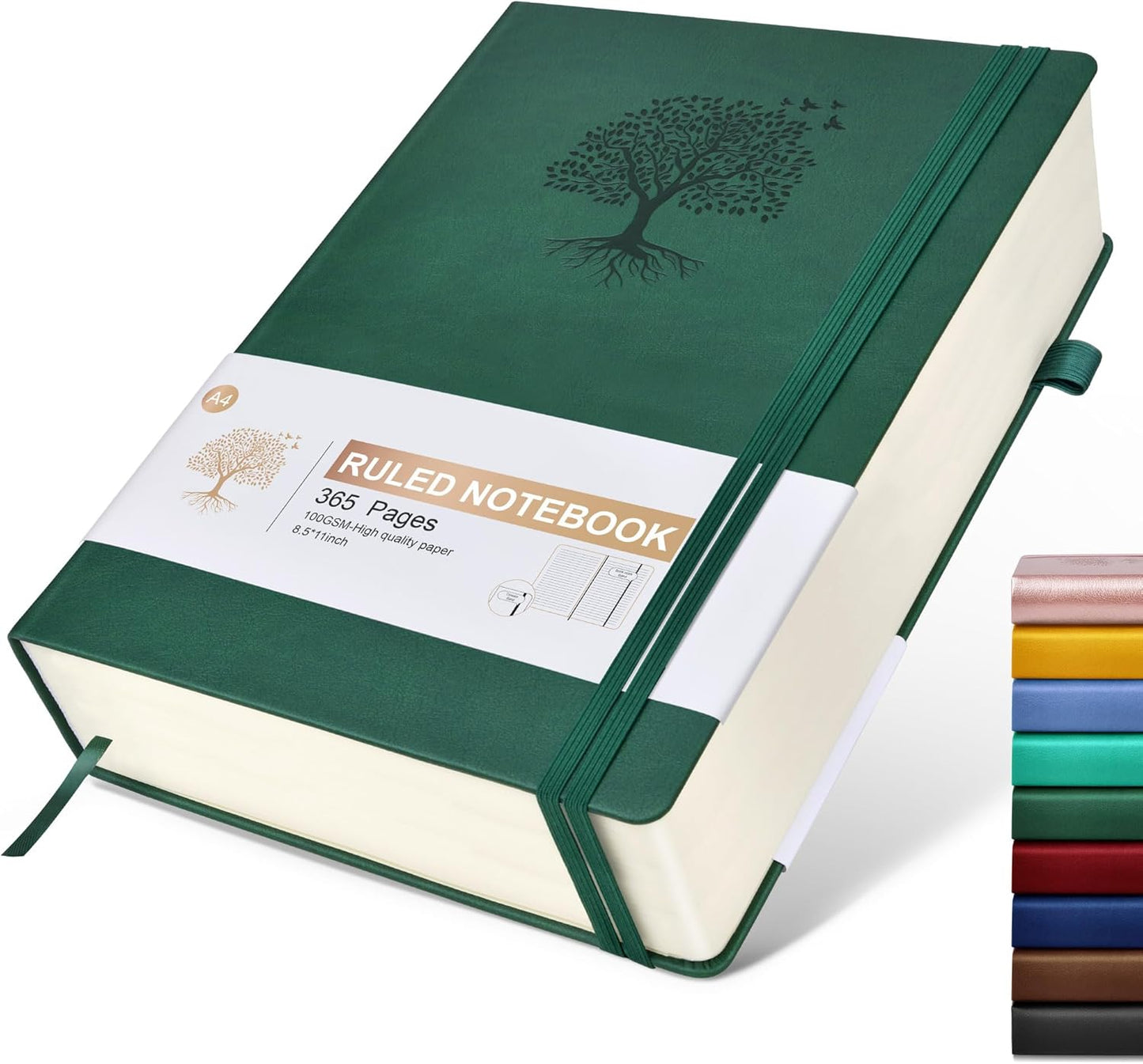 Lined Journal Notebook, 365 Pages A4 Large Journals for Writing Ruled Notebook, Hardcover Leather Journal for Women Men, Daily Journal Notebook for Work, Note Taking, 100Gsm Thick Paper ( 8.5" x 11" Green)