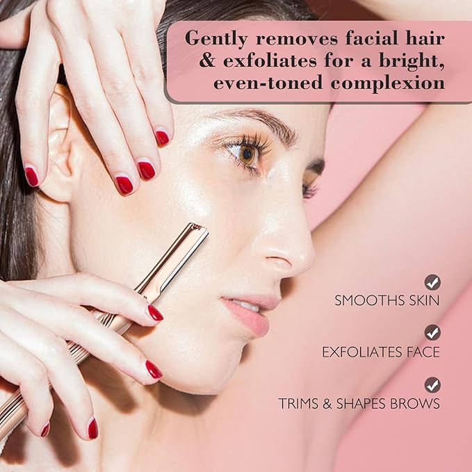 Dermaplaning Tool for Face, Eyebrow Razor for Women and Men, Eyebrow Trimmer and Facial Shaver Dermaplane Razor for Peach Fuzz Hair and Exfoliation, Includes 6 Blades (Rose Gold)