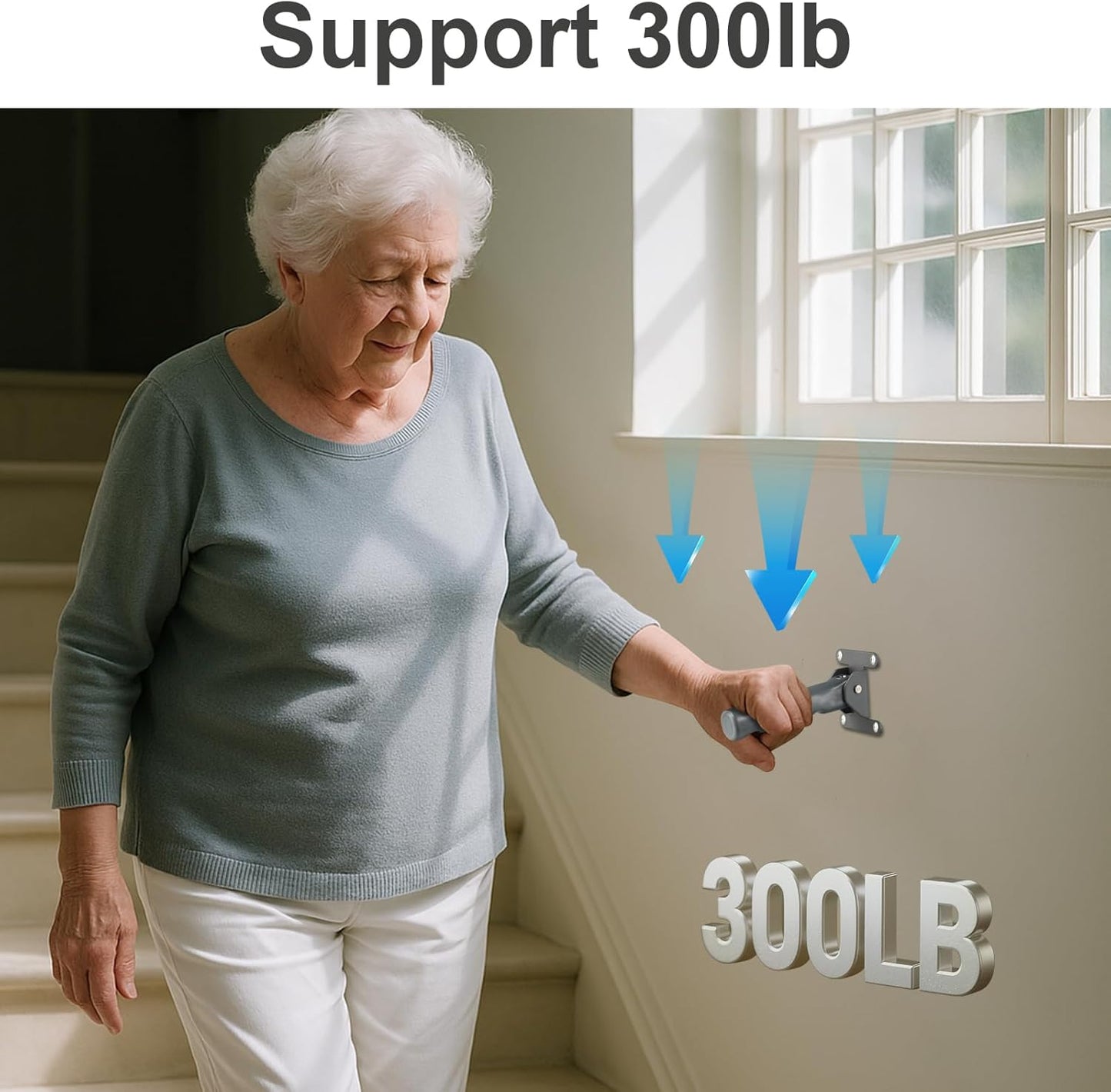 Flip a Grip Doorway Assist Handle - Safety Grab Bar for Elderly, Handicapped, 300LB Weight Suport, Non-Slip Stair & Doorway Stability Aid - Gray(for Hard Wall)