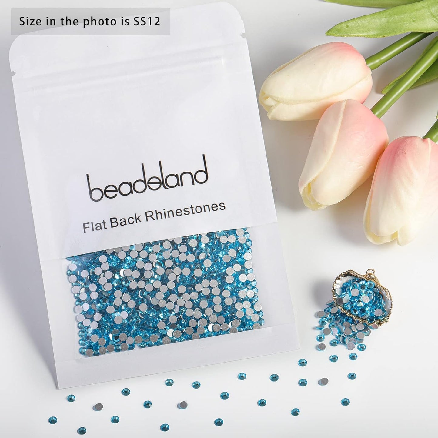 Beadsland 1440pcs Flat Back Crystal Rhinestones Round Gems for Nail Art and Craft Glue Fix, Aquamarine,SS12,3.0-3.2mm