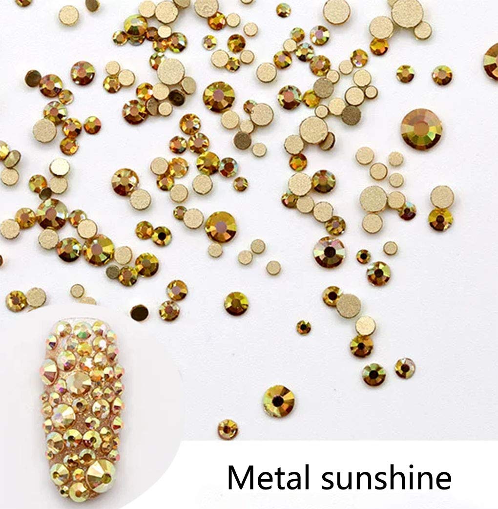 Rhinestones flat back gems round DIY decorative Nail Face and apparel accessories ss3-20 mix size(4320pcs metal sunshine)