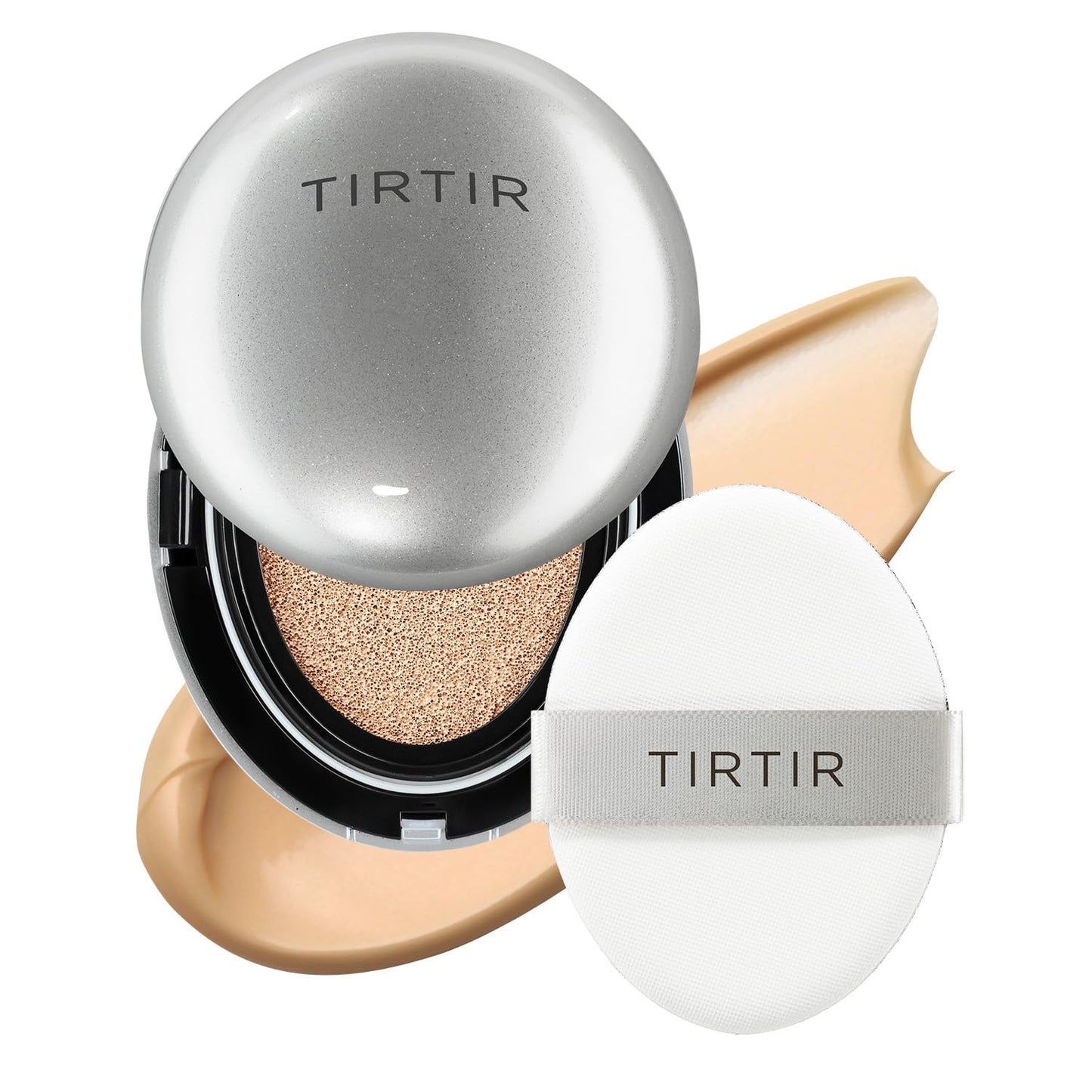 TIRTIR Mask Fit Aura Silver Cushion Foundation | Semi-glow Finish, Natural Coverage, Moisturizing, Lightweight, Korean cushion foundation (#25N Mocha, Full Size, 0.63 Fl Oz)