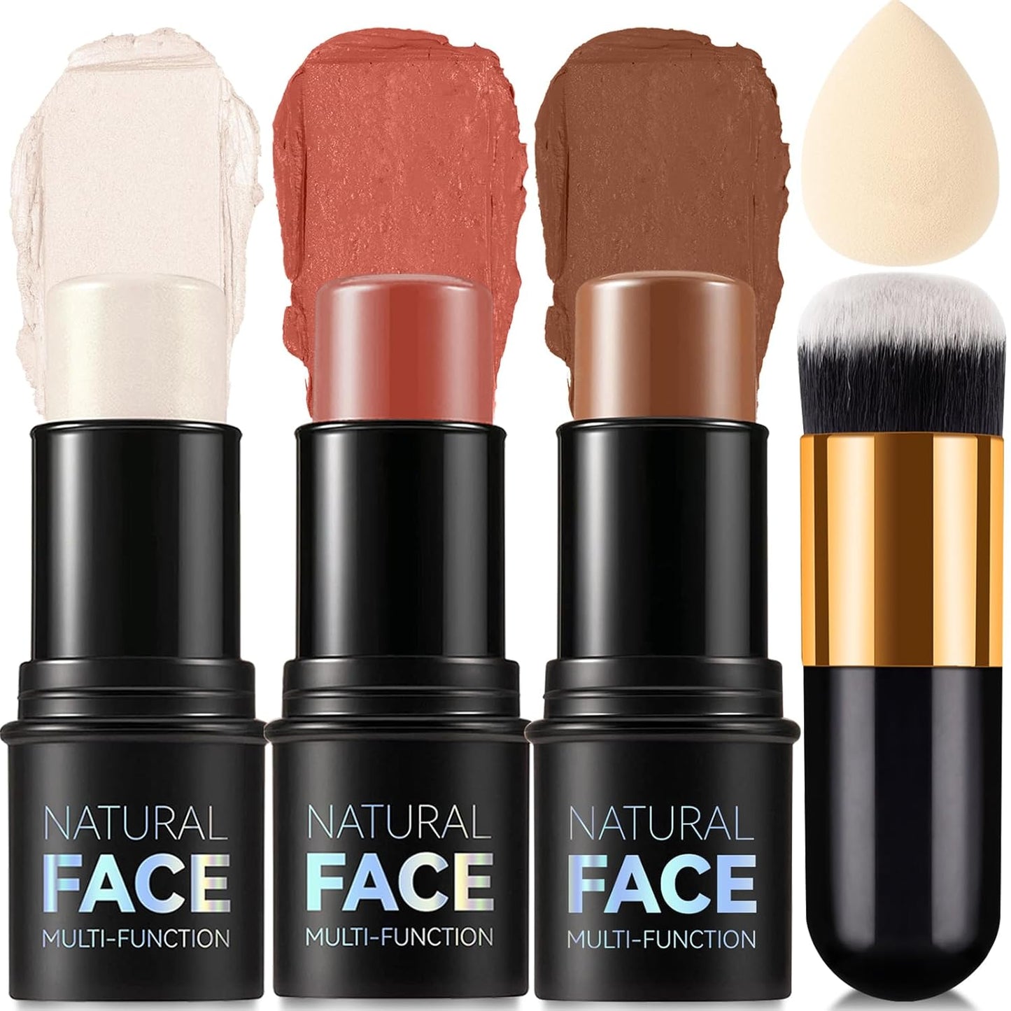 3 Colors Cream Contour Stick, Shades with Highlighter Stick,Blush Stick and Bronzer Contour Stick for Sculpt the Cheeks,Long Lasting,Waterproof,Matte & Dewy Finish for Women (FAIR(7+9+11))