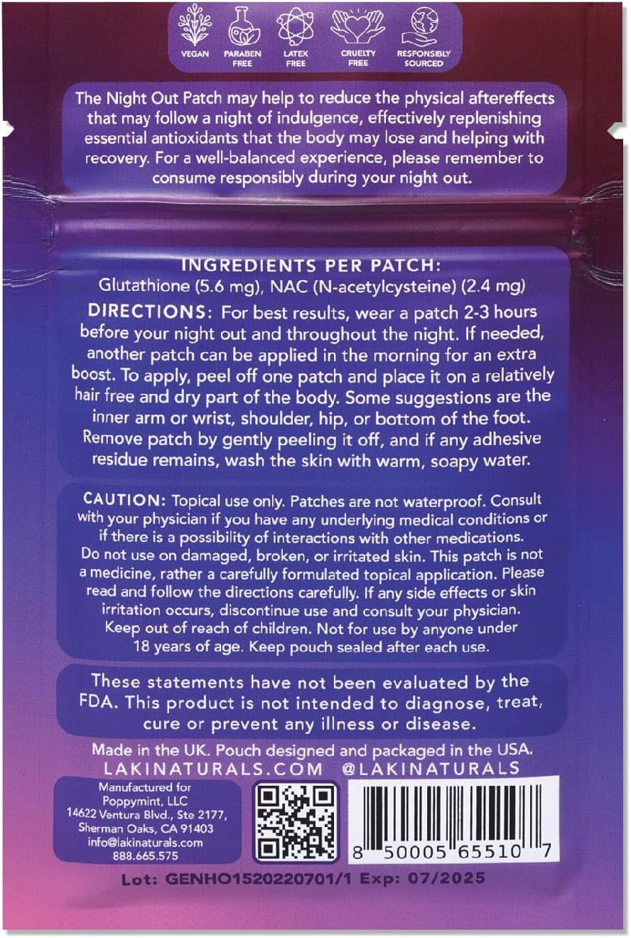 Laki Naturals Night-Out Patch (Pack of 15) | Reclaim Your Vitality and Equilibrium After Parties, Bars and Fun