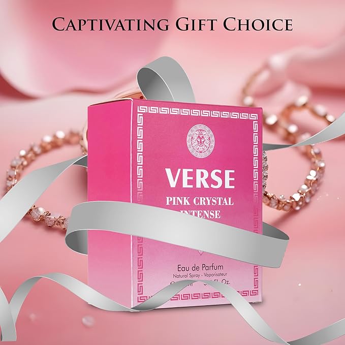Verse Pink Crystal Intense for Women 3.4 fl Oz - Fruity & Floral Scents of Raspberry, Peony, Magnolia & Lotus Flowers - Base Notes of Amber, Vibrant Musk & Deep Mahogany Wood - Elegant 100ml Bottle