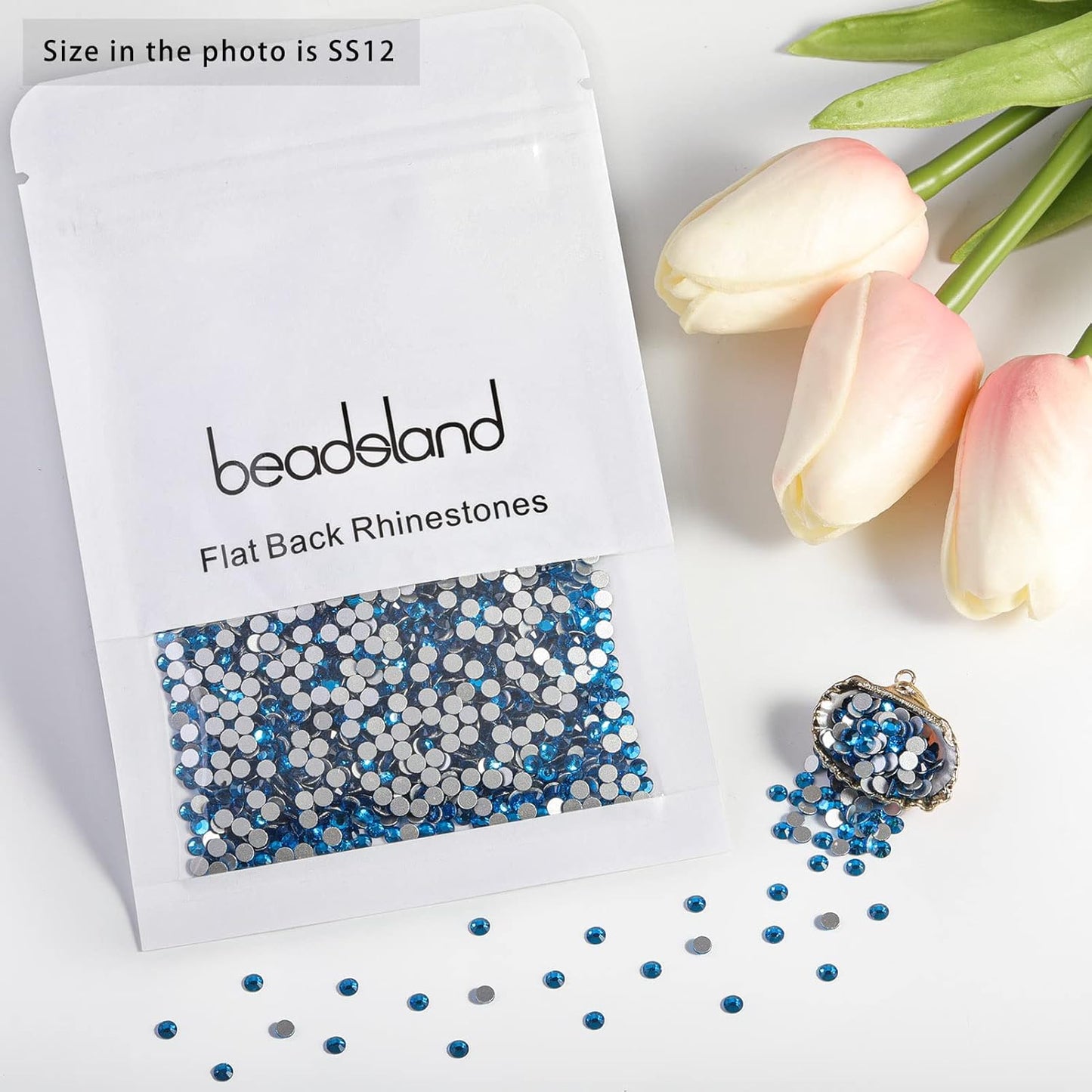 beadsland Flat Back Crystal Rhinestones Round Gems for Nail Art and Craft Glue Fix, Capri Blue (2.9-3.0mm) SS12/1440pcs