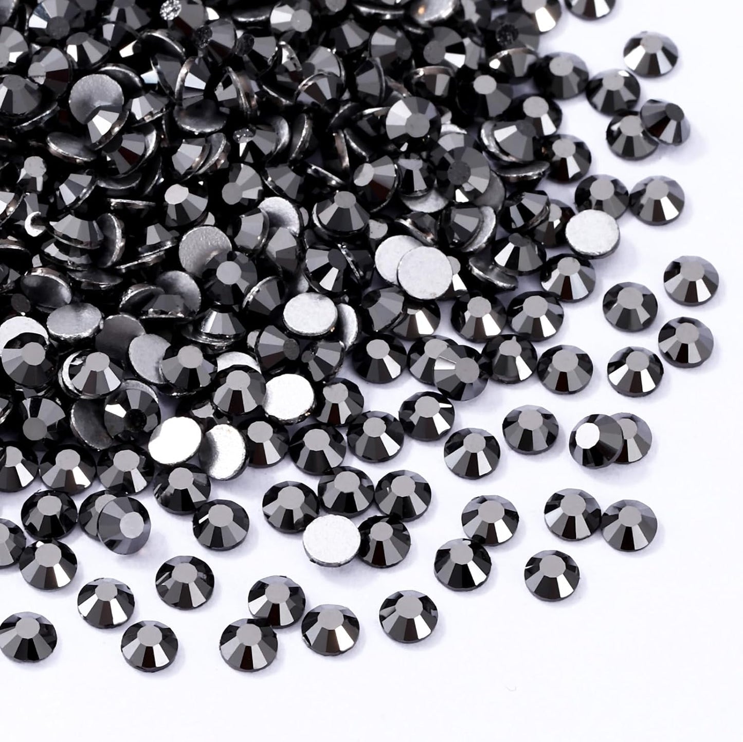 Black Hematite Flatback Rhinestones, Glass Rhinestones for Nail Art and Craft, Glue Fix, Loose Crystal Gemstones(Black Hematite, SS4, 1440pcs, 1.5-1.7mm)