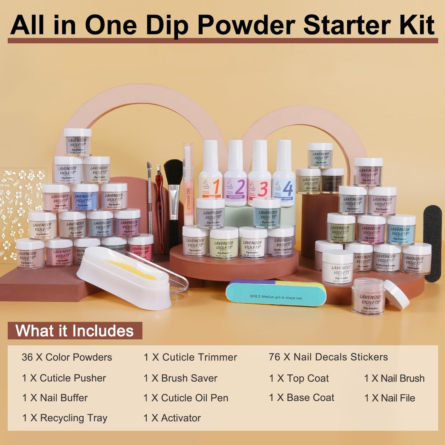 LAVENDER VIOLETS Dip Powder Nail Kit - 36 Colors Brown Green Blue Reflective Glitter with Dipping Powder Liquid Set and Nail Art Tool for Home Salon B5X1