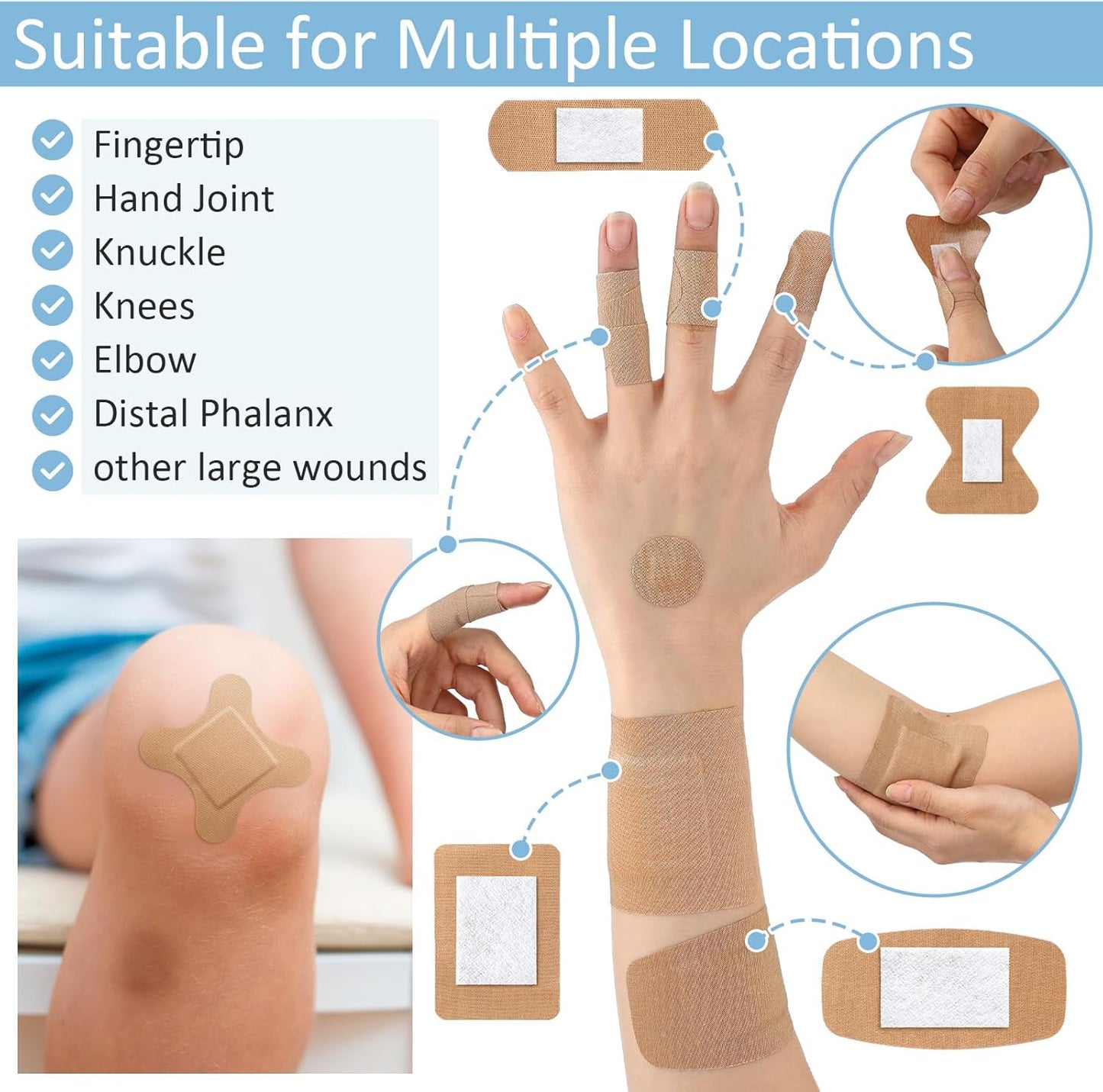 Geiserailie 300 Pcs Adhesive Bandages Family Variety Pack Fabric and Waterproof Assorted Bandages Bulk Sterile Individually Wrapped Bandages for First-Aid, Scrapes, Fingers (Flexible Fabric Bandage)