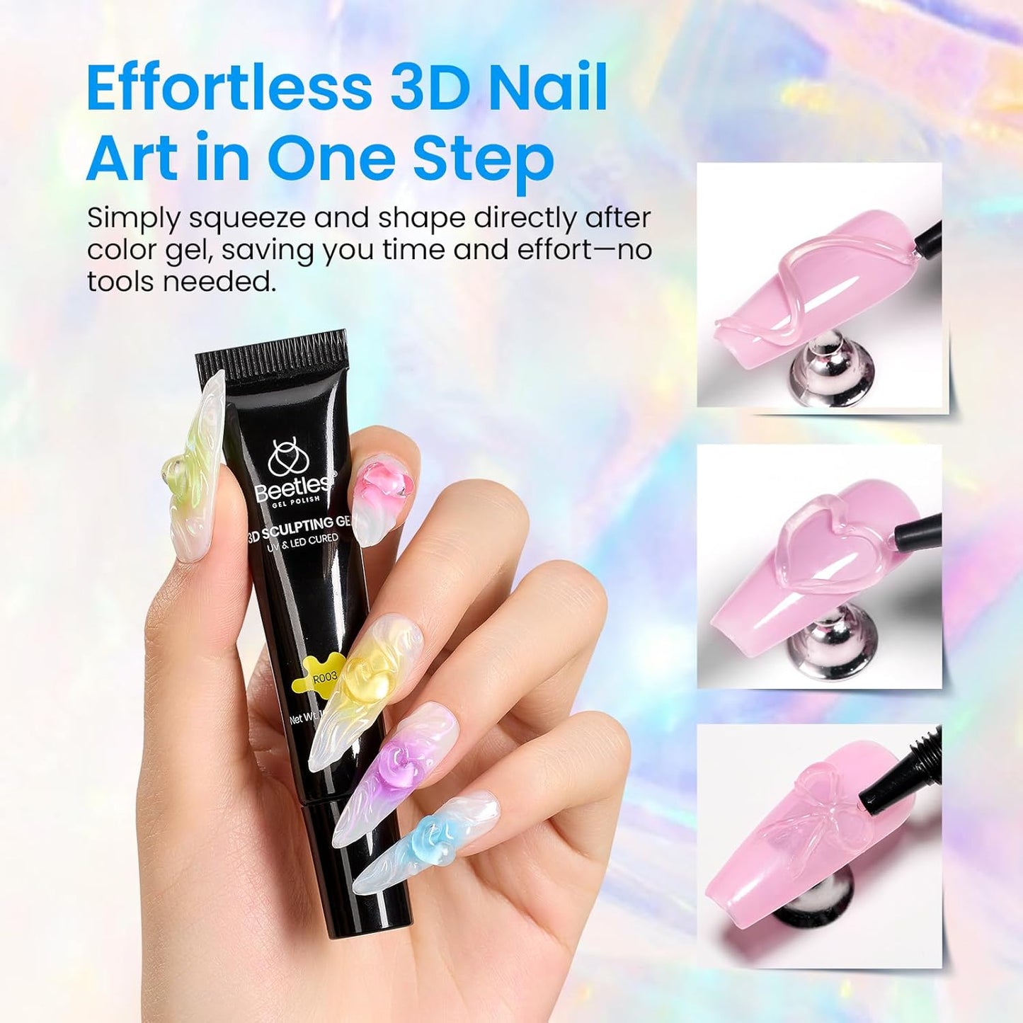 Beetles Sculpting Gel 3D Gel for Nail Art - 6 Colors No Wipe Nail Polish Rhinestone Nail Art Glue for Drawing Molding Sculpture Jewelry Decoration Manicure DIY Design