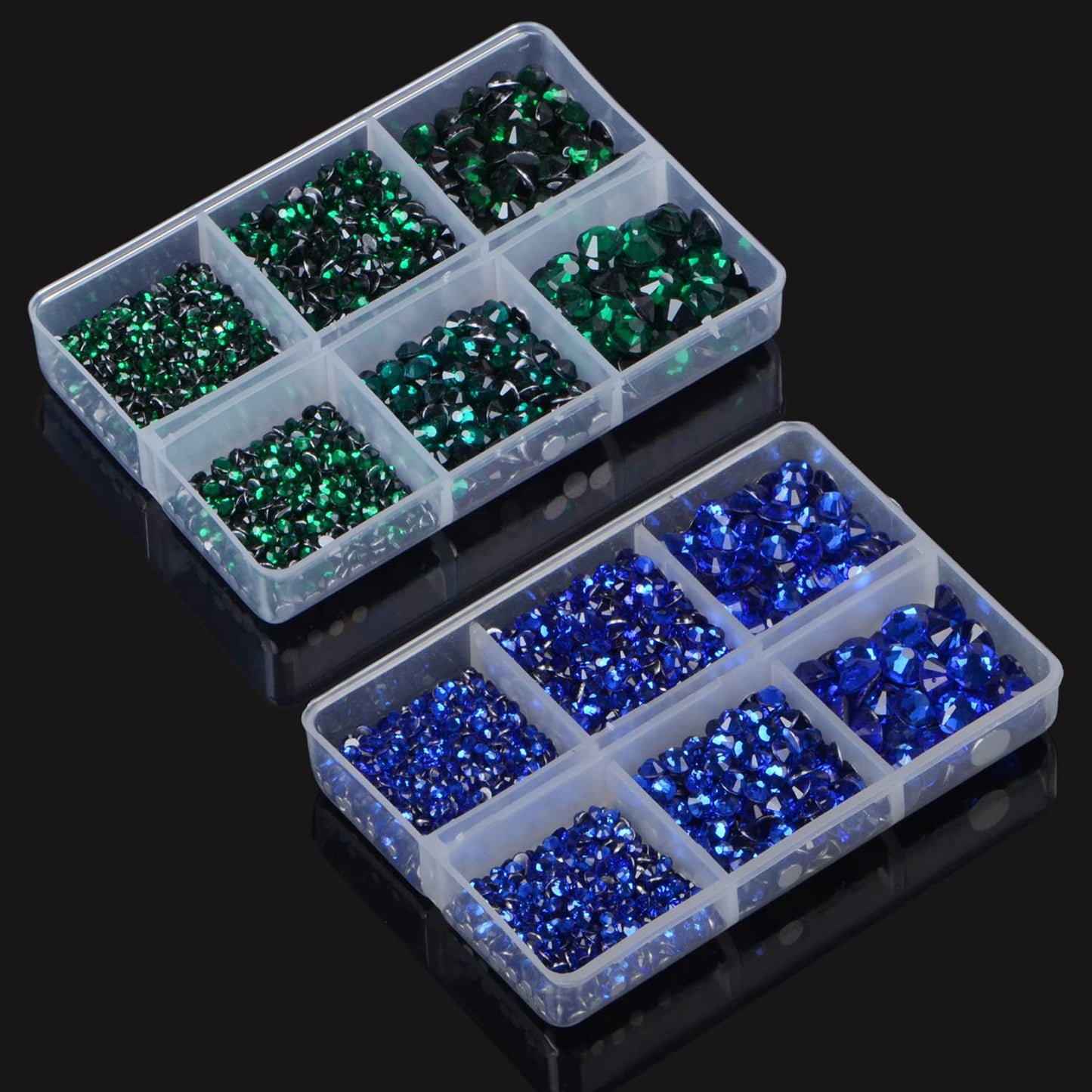 LPBeads 6000 Pieces Emerald and Sapphire Non Hotfix Rhinestones 6 Sizes Round Crystal Glass Flat Back Rhinestones with Tweezers and Picking Pen for Nail Art Crafts Clothes Bags DIY