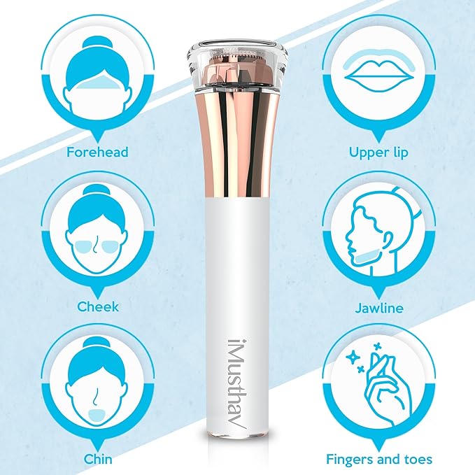 Professional Fast, Precise, Painless Facial Hair, Lips and Chin Remover for Women, USB Rechargeable Facial Epilator, 18K gold-plated hypoallergenic 13mm Dual ring floating head, 360° LED light
