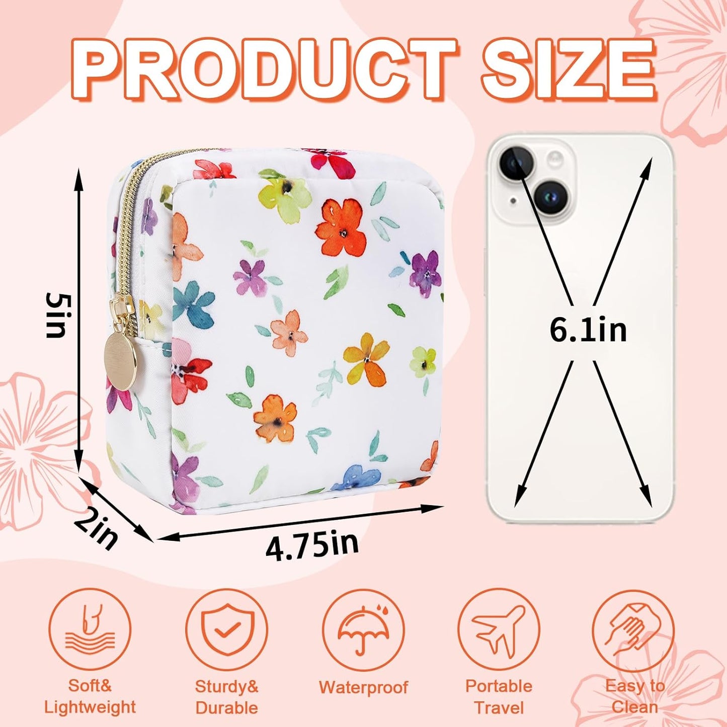 Waterproof Mini Floral Makeup Bag Pouch for Purse,Nylon Flower Cosmetic Travel Bag Small Preppy Toiletry Organizers for Women Girl,Cute Zipper Pouch Coin Purse for Work(Mini Colorful-Flowers)
