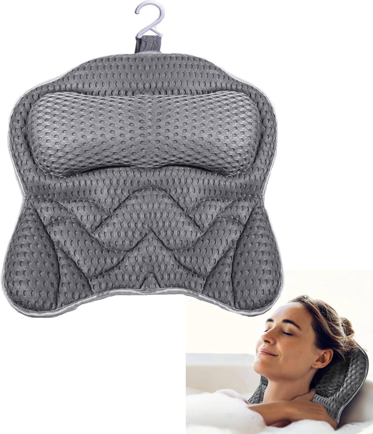 Bath Pillow Bathtub Pillow for Neck Back Support 4D Bath Tub Pillow with 6 Strong Suction Perfect Bath Gift for Women