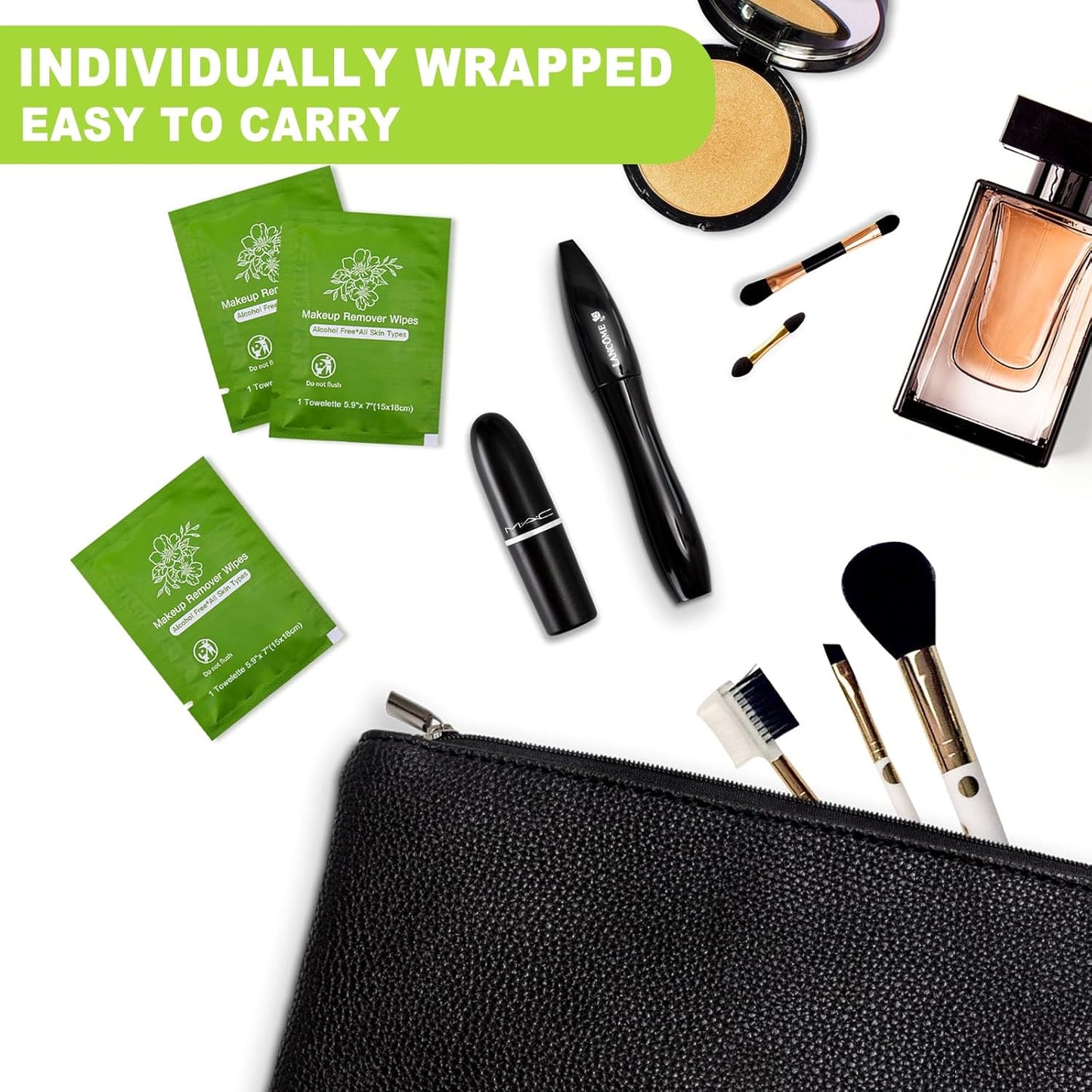 Makeup Remover Wipes Bulk Individually Wrapped,Travel Makeup Wipes Individual Makeup Remover Wipes Bulk Gentle Cleansing Makeup Remover Wipes for Face Cleansing Mascara Lipstick Travel Hotel (100)