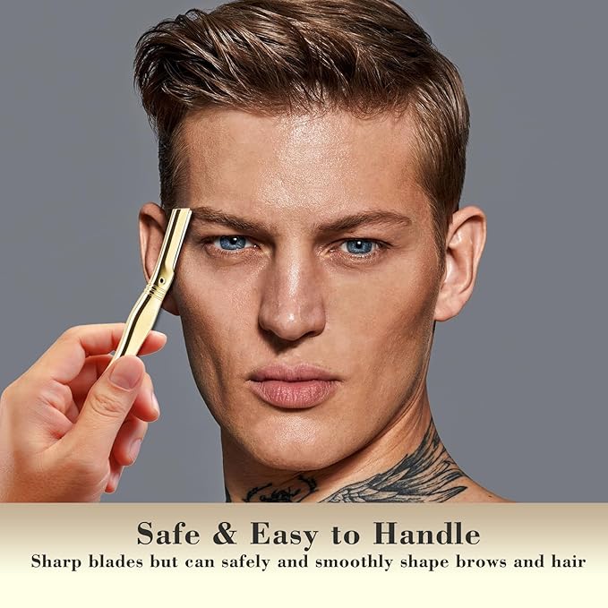 Dermaplane Razor for Women Face with 6 Refill Blades, Dermaplaning Tool Face Razors for Removes Facial Hair, Peach Fuzz, Reusable Metal Handle Eyebrow Razor (Royal Gold)