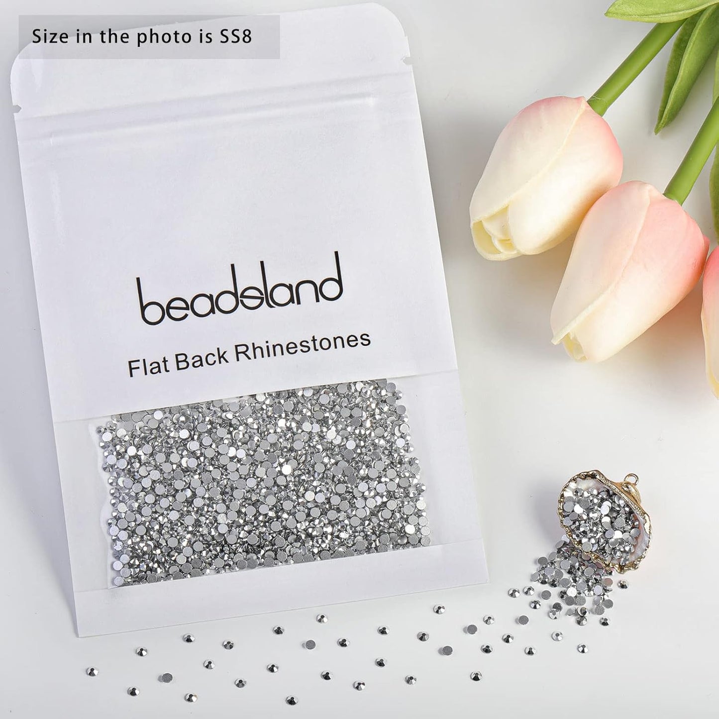 beadsland Flat Back Crystal Rhinestones Round Gems for Nail Art and Craft Glue Fix, Silver Hematite (2.3-2.5mm) SS8/1440pcs