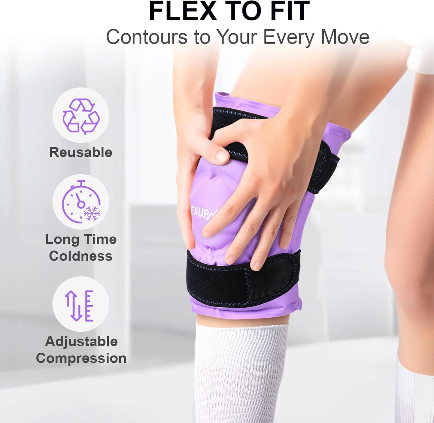 APEXUP Ice Pack for Knee Pain Relief, Large Reusable Wrap After Surgery, Flexible Gel Cold Pack for Injuries, Pain Relief for Back, Shoulder, Elbow, Ankle and Leg (Purple, L, 2PK)