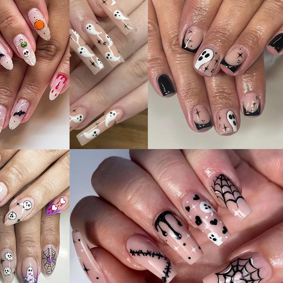 4 Sheets Halloween Nail Art Stickers Luminous Halloween Nail Stickers Glow in Dark Nail Art Design White Spooky Nail Decoration Cute Ghost Bat Spider Nail Decals for Women Girls Holiday DIY