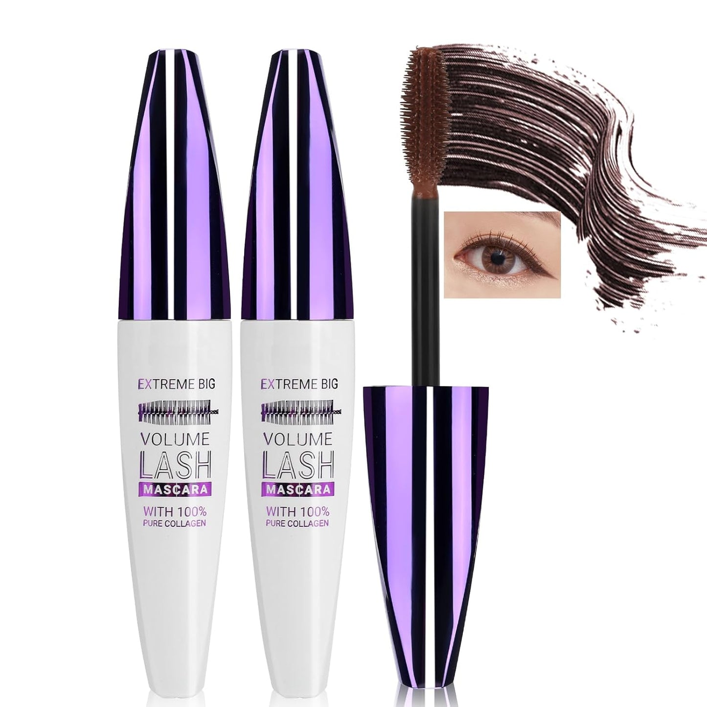 2PCS Brown Mascara for Eyelashes, 5D Colored Mascara 【Waterproof】【Natural Curling】【Lengthening Curling rimel de pestañas Volume】for Women Eye Makeup Cosplay & Parties