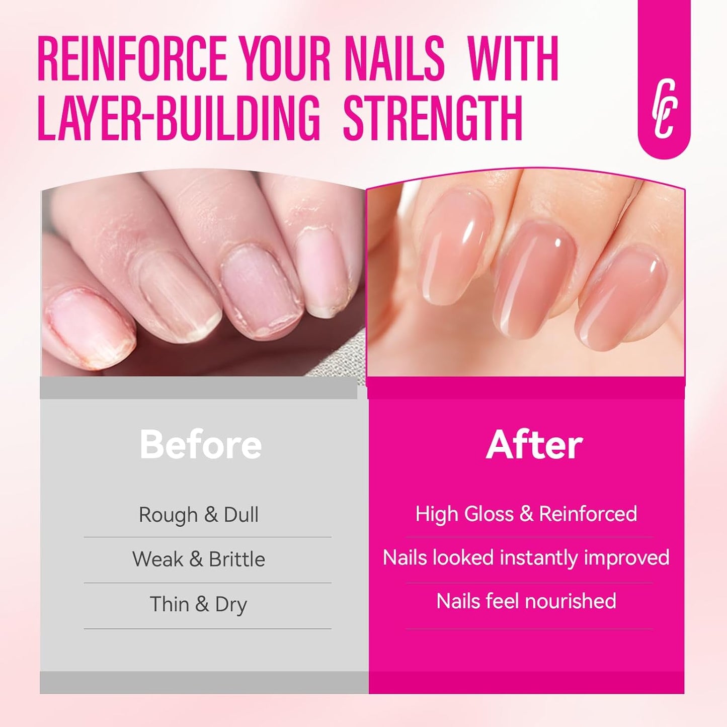 Nail Repair Strengthener for Women: 8 in 1 Coral Pink Protein Nail Hardener Extra Strong and Growth - Natural Nail Polish for Weak and Damaged Nails 15ml