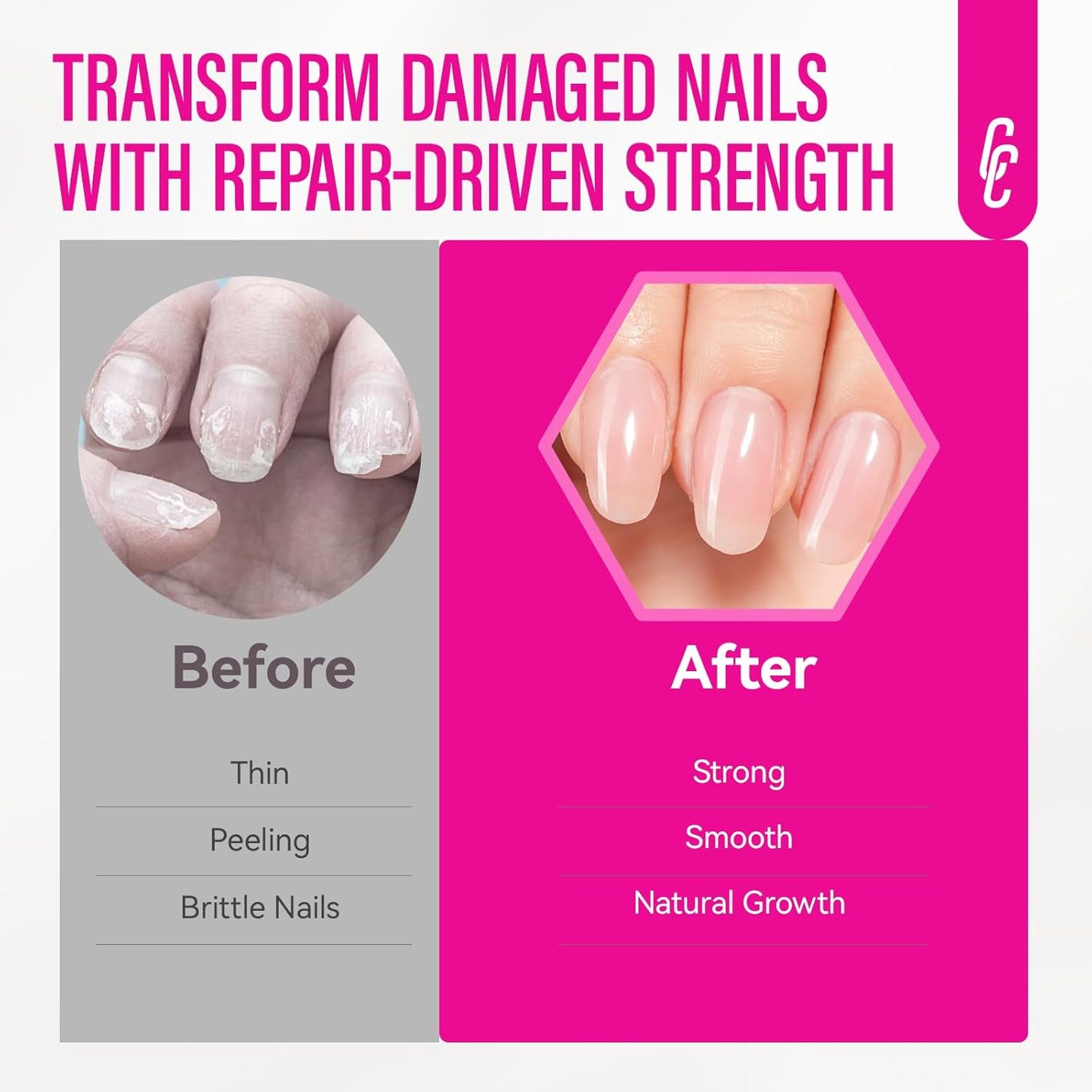 Protein Nail Strengthener for Gel Enthusiasts: Repair Thin Weak Peeling Nails After Acrylics Gel Removal - Nude Nail Hardener and Growth Treatment Ridge Filler Nude Polish