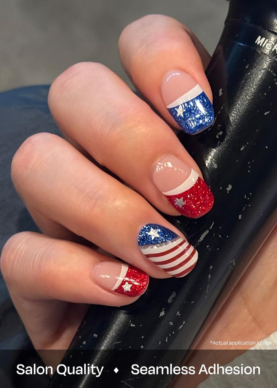 ohora Semi Cured Gel Nail Strips (N Star Stripes) - Works with Any Lamps, Salon-Quality, Long Lasting, Easy to Apply & Remove - Includes 2 Prep Pads, Nail File & Wooden Stick