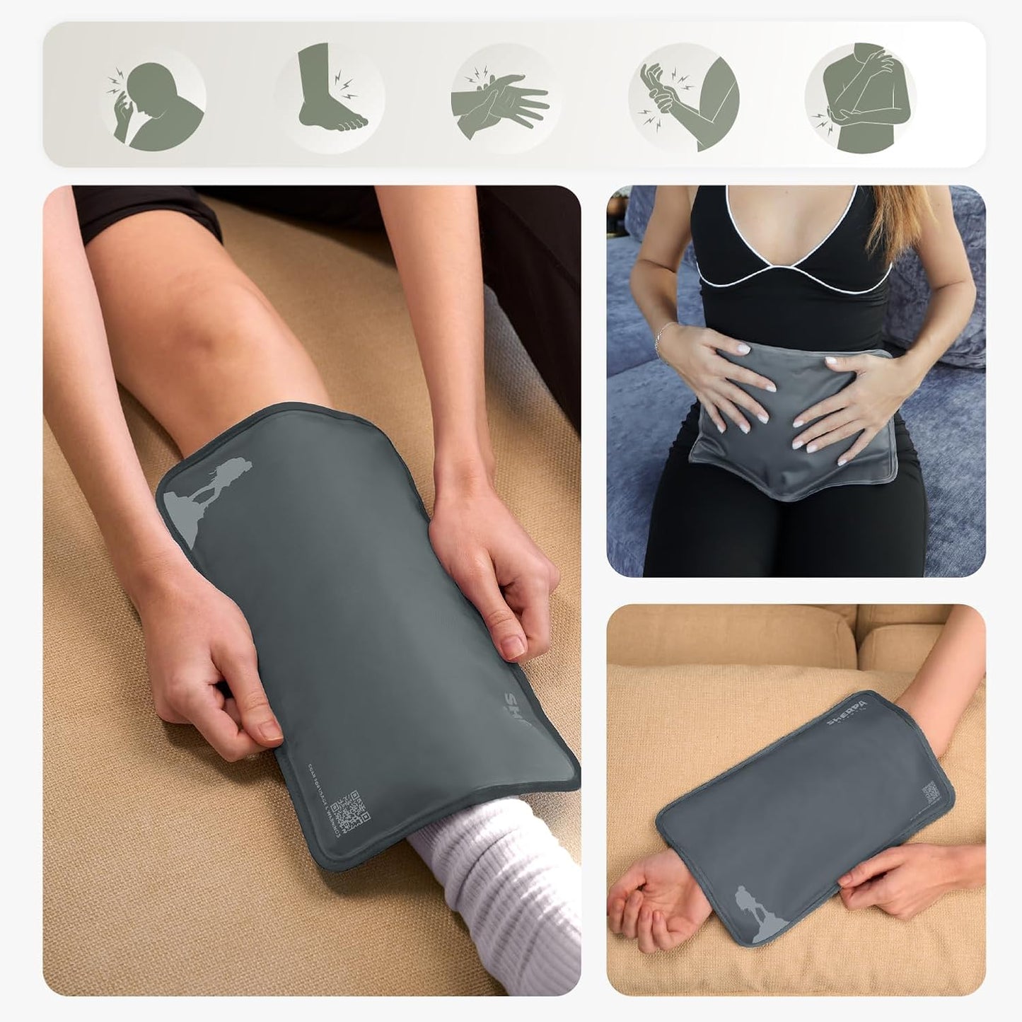 Medium Flexible Gel Ice Packs Reusable - Hot and Cold Soft Ice Packs for Injuries Reusable for Ankle, Arm, Foot, Leg, Back Pain Relief - 8" x 12" - 2PK - Grey