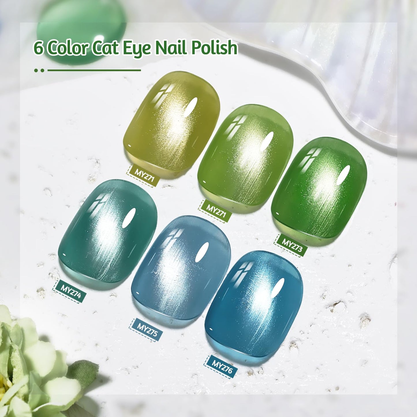 6 Colors 10ml Amber Pine Grove Cat Eye Nail Polish with Magnet Stick Quick Dry Nail Polish for Women Salon DIY Nail Art