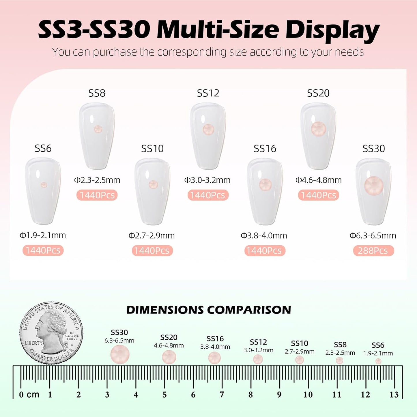 Mocha Lt.red Flatback Rhinestones, Glass Rhinestones for Nail Art and Craft, Glue Fix, Loose Crystal Gemstones(Mocha Lt.red, SS10, 1440pcs, 2.7-2.8mm)