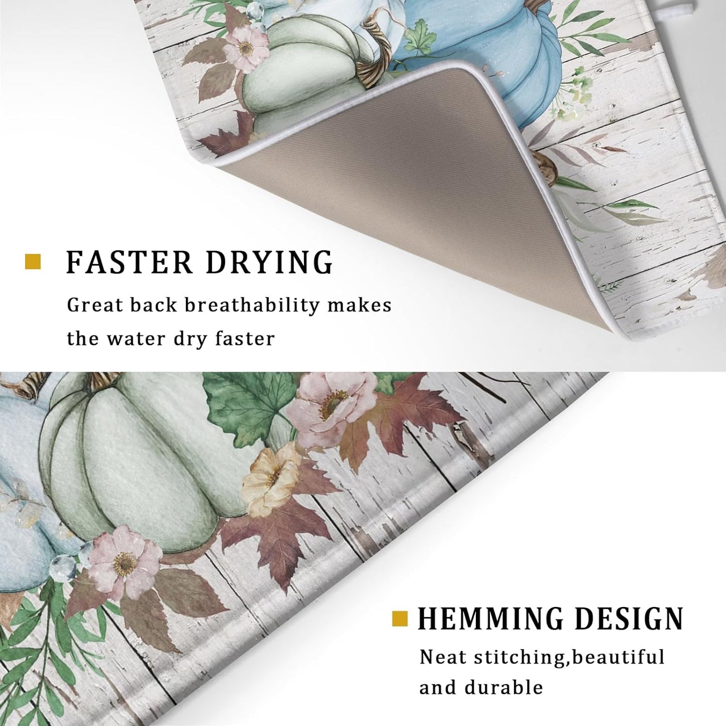 Fall Blue Pumpkin Dish Drying Mat 18x24 inch Autumn Harvest Dish Rack Mats Reversible Microfiber Drainer Pad for Kitchen Countertop Decor