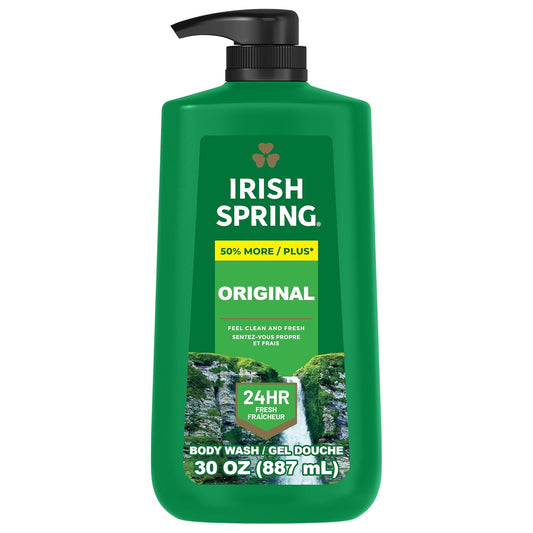 Irish Spring Original Moisturizing Body Wash for Men, 24-Hour Fresh, Face and Body Wash, Biodegradable Ingredients, Paraben Free, Cool Fresh Scent, 30 fl oz Pump Bottle