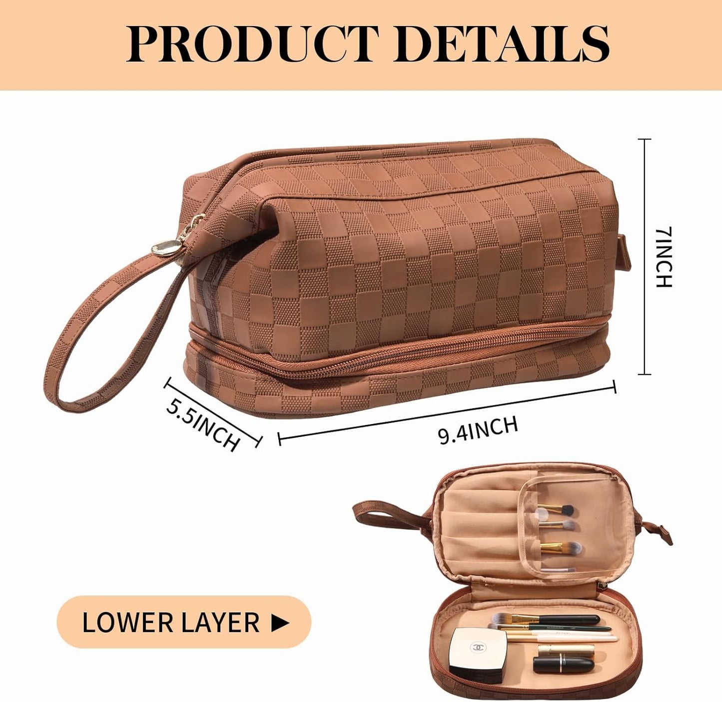 Abiudeng Large Capacity Makeup Bag Ladies Cosmetic Bag Travel Bag with Compartments Portable PU Leather Travel Makeup Bag with Handle
