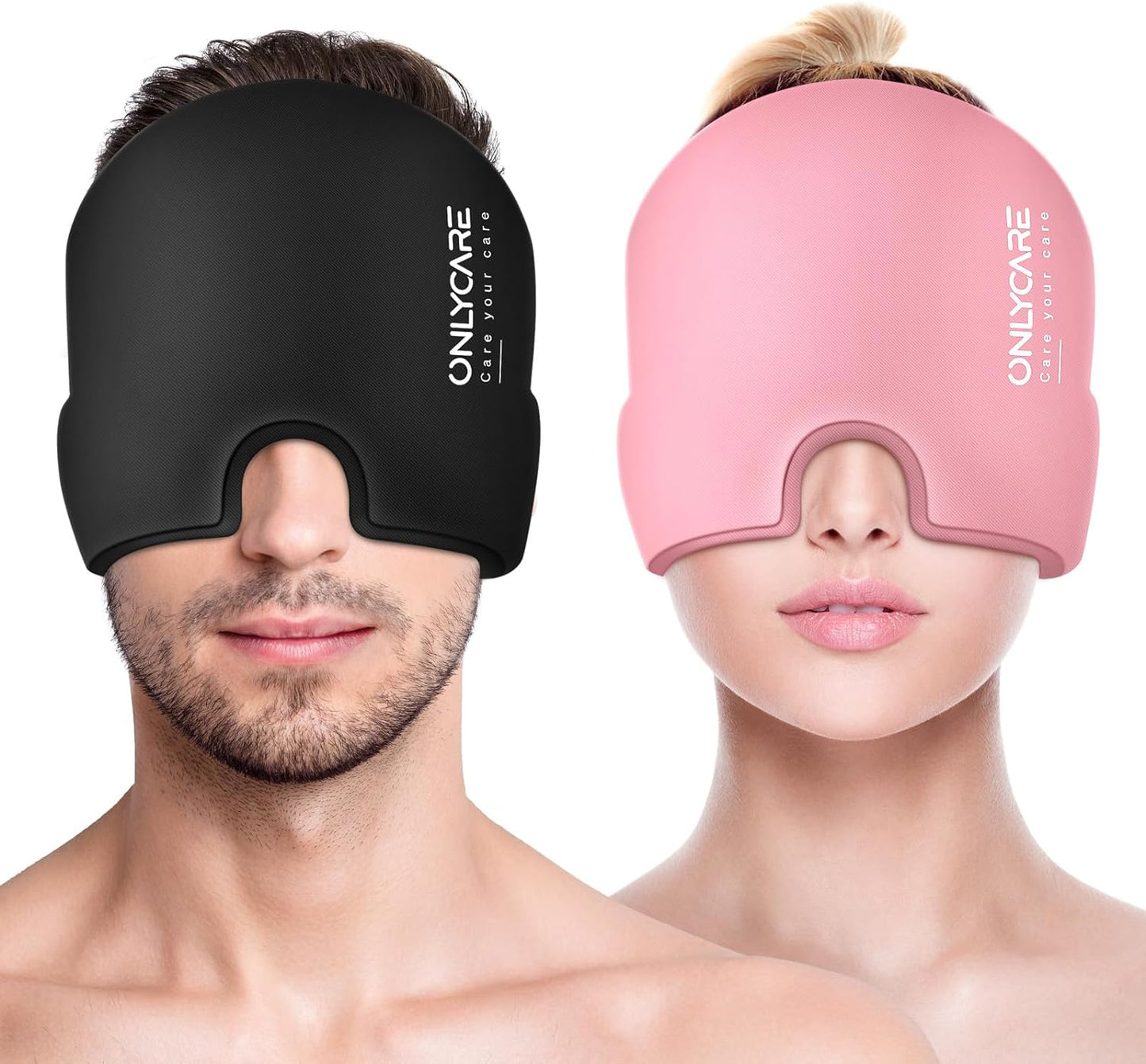 ONLYCARE Migraine Relief Cap,Soothing Migraine Mask,Upgraded Odorless Gel Ice Head Wrap, Hot and Cold Therapy, FSA or HSA Eligible Headache Ice Pack for Tension and Stress(Black & Pink)