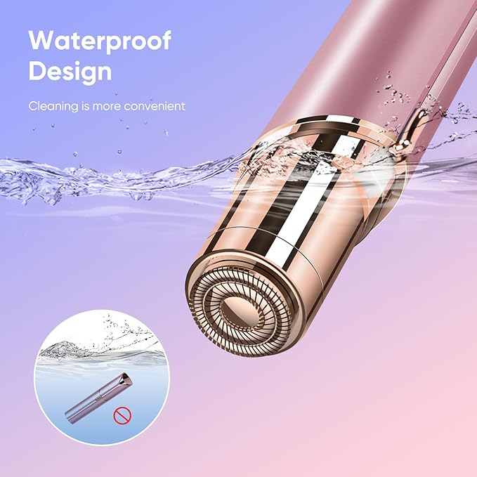 Facial Hair Removal for Women- as Seen on TV Painless Face Shaver -Painless Womens Facial Hair Remover with 2 Replacement Heads, Lipstick-Sized, USB Rechargeable（Rose Gold）