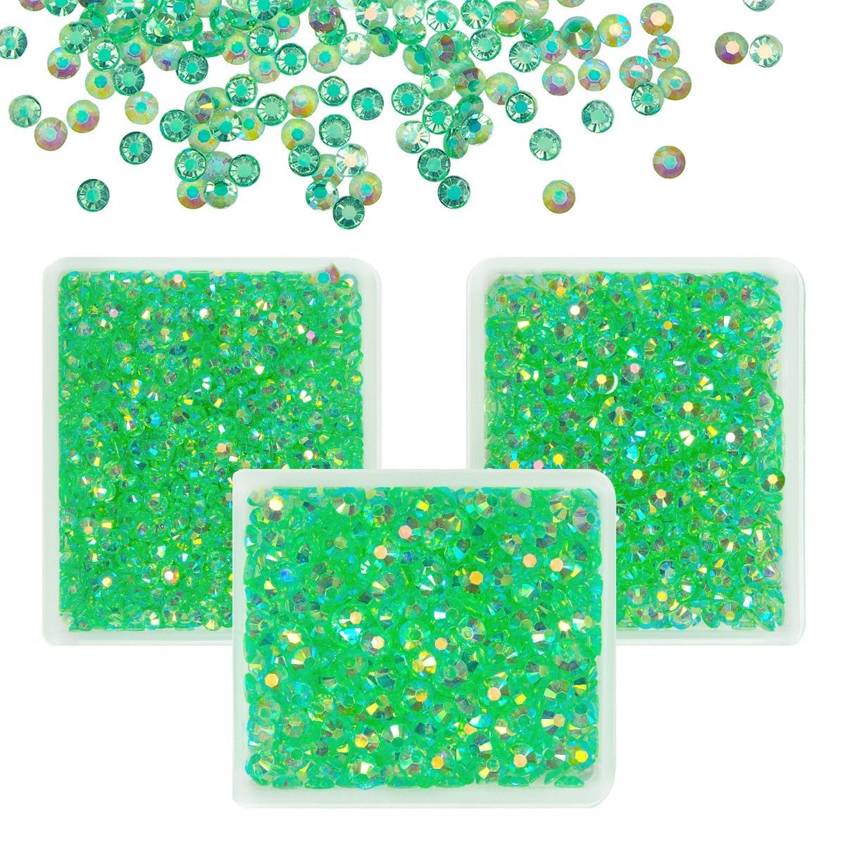 Transparent Clear Light Green AB Resin Rhinestones for Crafting 3mm 4mm 5mm Flatback Jelly Stones Diamonds Crystals Gems Charms for Nails Face Eyes Makeup Tumblers Bottles Crafts Clothes Shoes