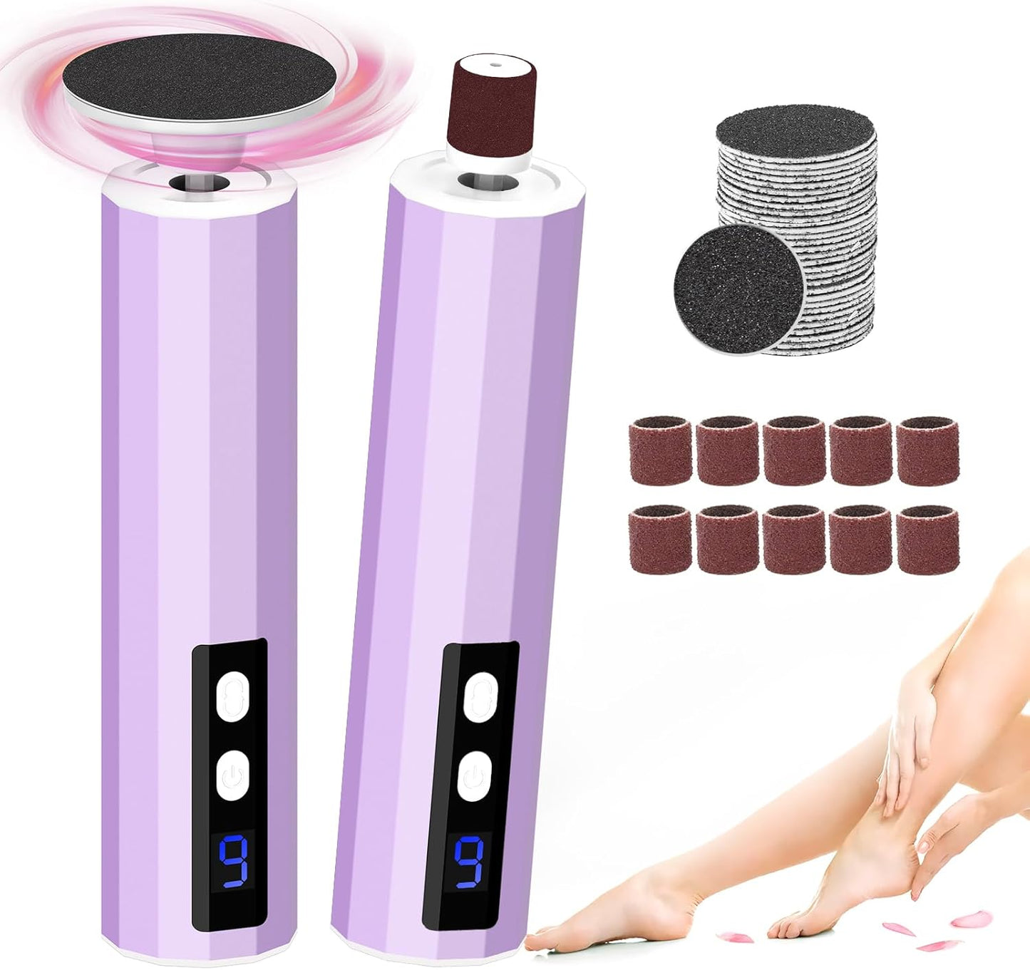 Electric Foot Callus Remover, 2-in-1 Electric Foot Filer/Nail Filer, Callus Remover for Feet with 40Pcs+10Pcs Sandpaper Discs, Professional Pedi Feet Care Perfect for Dead Skin Calluses Gift (Purple)