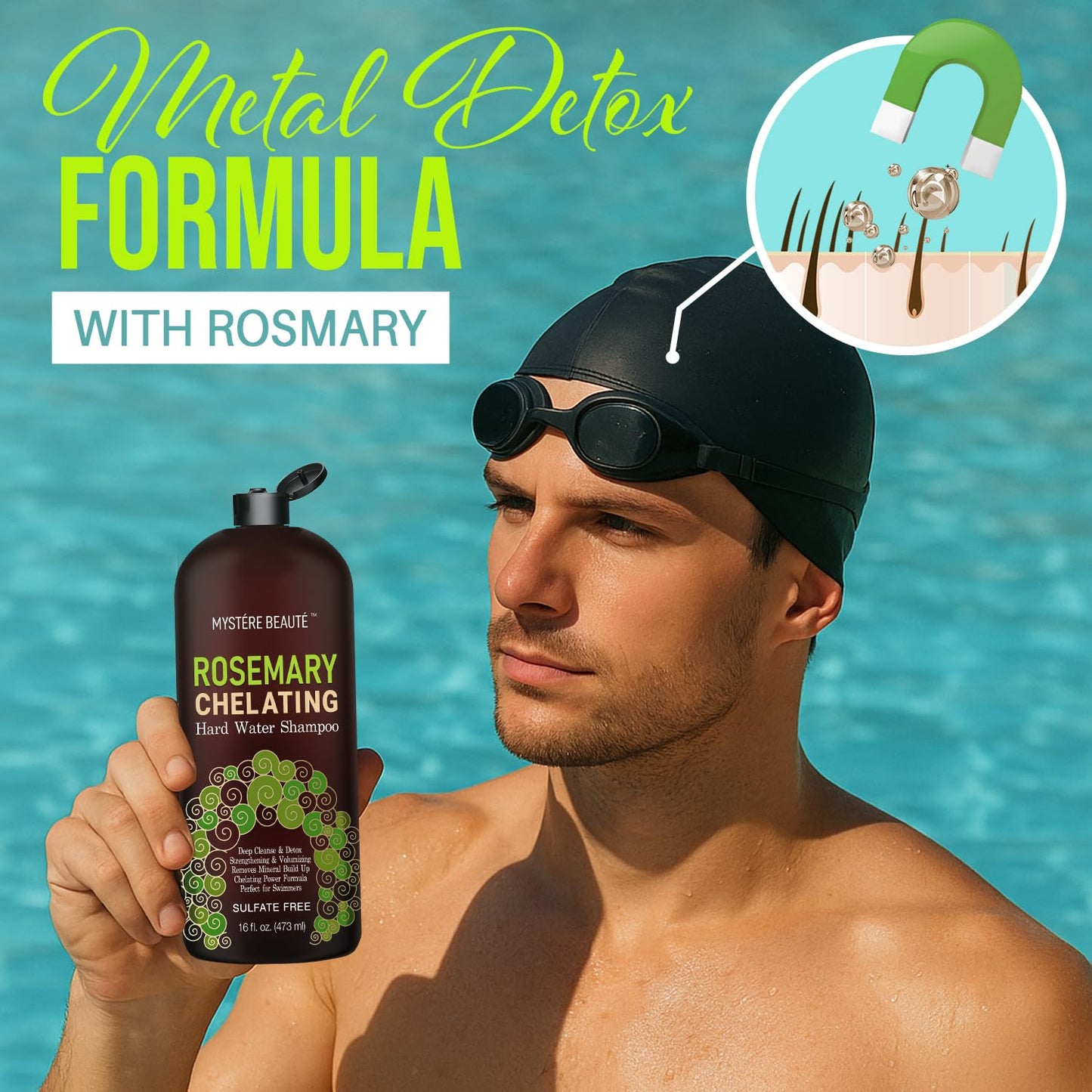 MYSTÈRE BEAUTÉ Rosemary Chelating Shampoo and Conditioner Set – Sulfate Free Hard Water Hair Care with Biotin, Keratin & Tea Tree – Clarifying & Strengthening Duo for Hair Growth – 16 oz Each