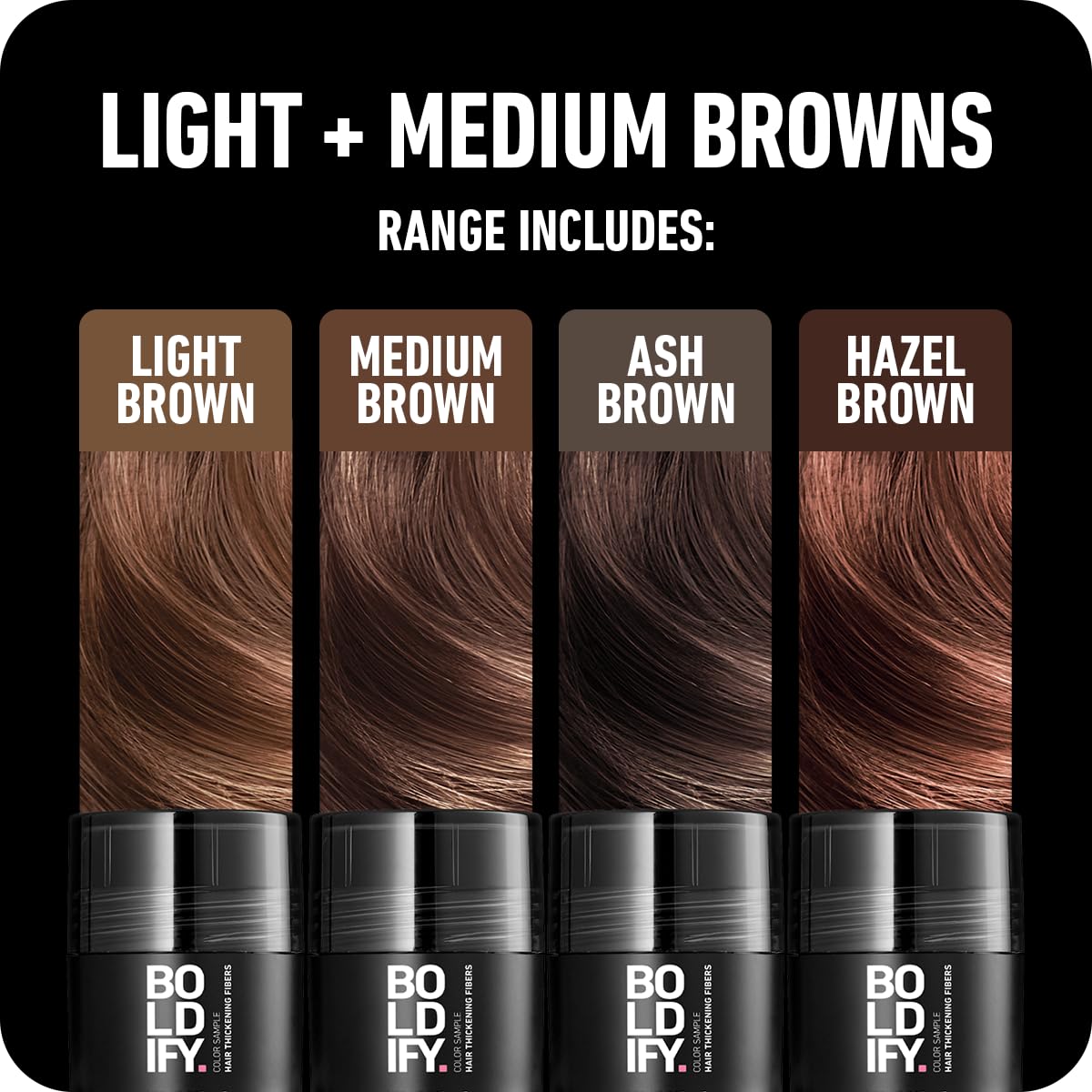 Boldify Hair Fibers Color Sample Kit - Fill In Thinning and Fine Hair for an Instantly Fuller, Thicker Look - 14 Shades for Women & Men - Light + Medium Browns