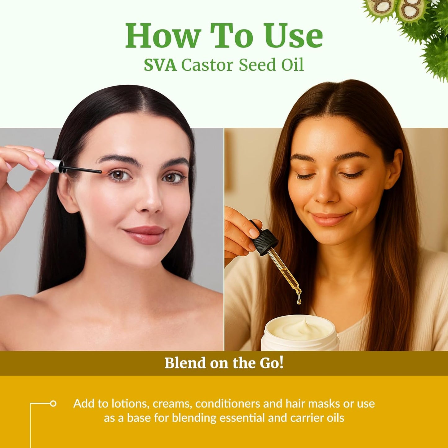 SVA Castor Seed Oil - 4 Fl Oz – 100% Natural Cold Pressed Castor Oil - for Face, Skin Care, Hair Care, Scalp Massage & Body Massage – Carrier Oil with Dropper