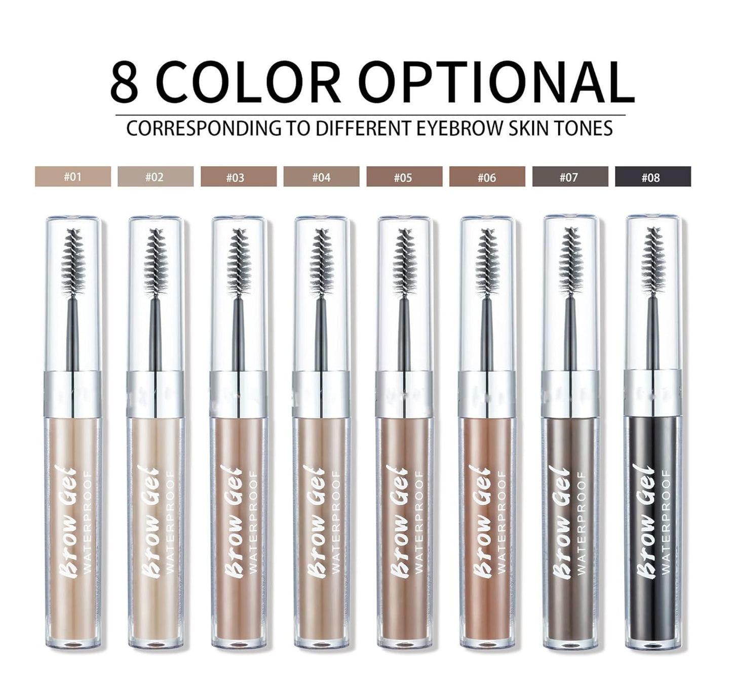 MAEPEOR Waterproof Eyebrow Gel 8 Colors Full-pigmented Long Lasting Liquid Brow Gel for Fuller & Defined Looking (#04 Medium Dark Brown）