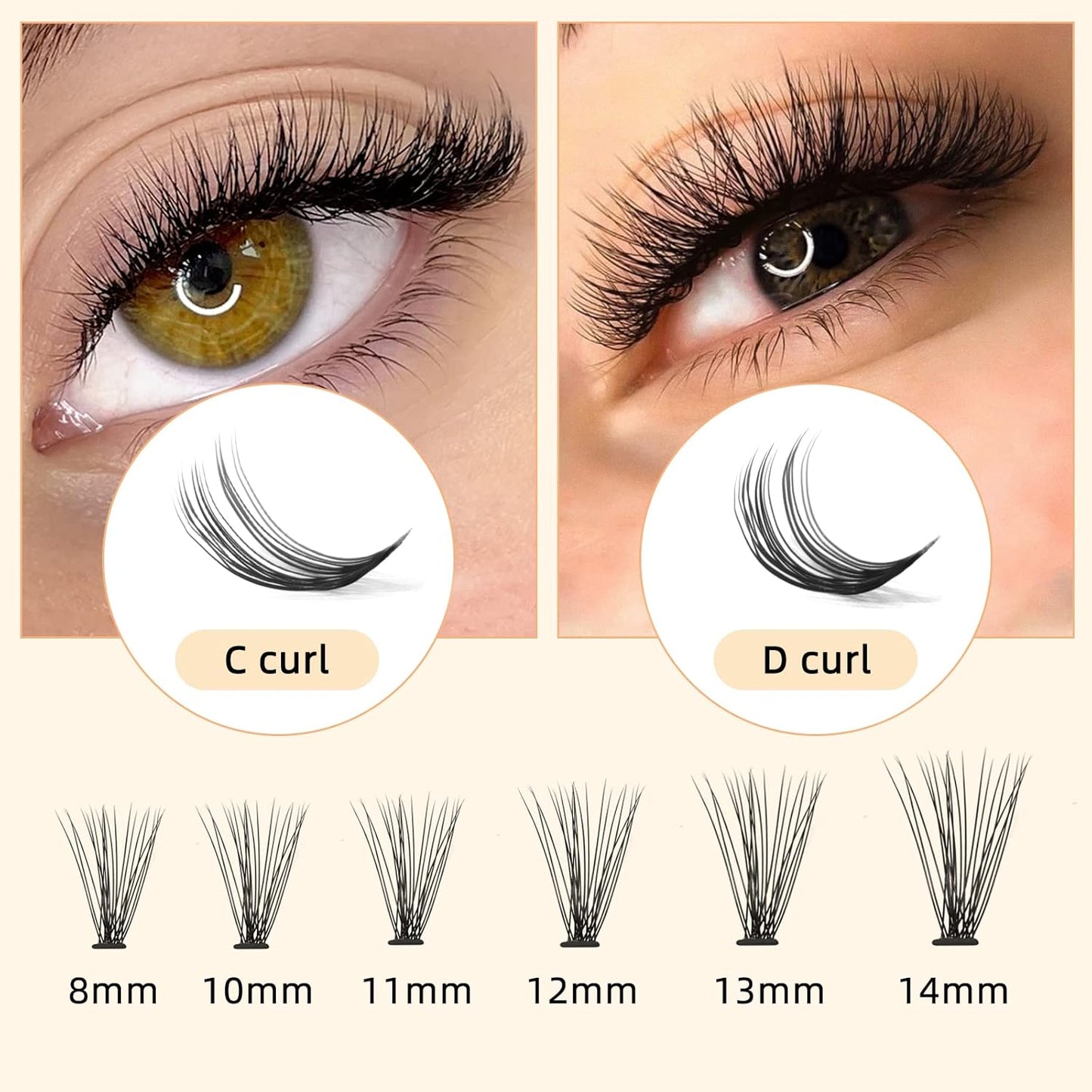 QUEWEL Cluster Lashes 240Pcs Individual Lashes 20D 0.07D Curl Mix8-14mm Lash Extensions Clusters Lashes Soft&Natural False Eyelashes Individual DIY Eyelash Extension at Home(20D 0.07D MIX8-14)