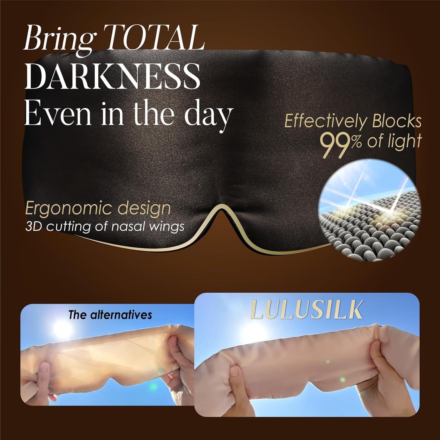 LULUSILK Reversible Mulberry Silk Sleep Mask for Women and Men, Adjustable Real Silk Eye Mask for Sleeping, Grey and Black, Pack of 1