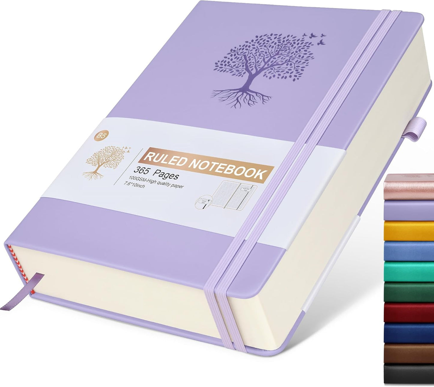 Lined Journal Notebook, 365 Pages B5 Large Journals for Writing Ruled Notebook, Hardcover Leather Journal for Women Men, Daily Notebook for Work, Note Taking, 100Gsm Thick Paper( 7.6'' X 10'' Purple)